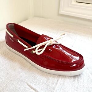 New Cole Haan Nantucket Camp Moccasin Women's Patent Leather Shoes Red Loafer